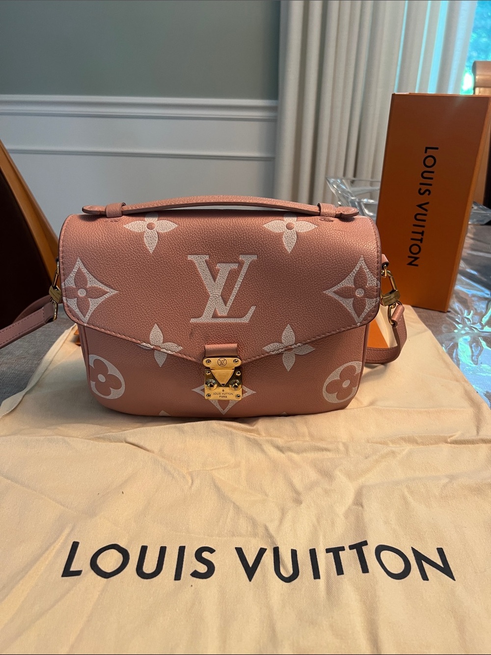 Louis Vuitton Pink Monogram Canvas Pochette Metis with Gold Hardware